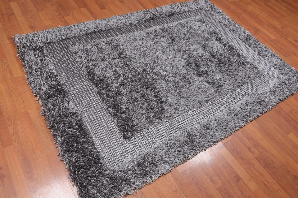 5’ x 7’6" Handmade Modern Shag Area Rug Carpet Gray Contemporary Gray - Image 3 of 4
