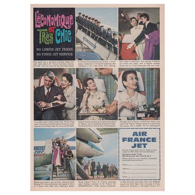 1961 Air France Jet: Leconomique est Tres Chic LRG Vintage Print Ad