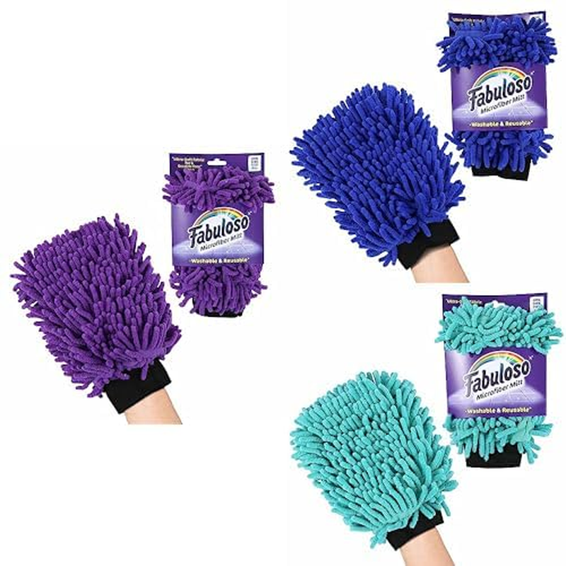 3-Pack Microfiber Cleaning Mitts Bundle: Purple, Blue, and Teal - Lint-Free, Scr