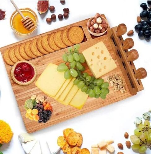 Juego de tabla para servir queso de bambú - Elegante plato para charcutería, juego de boda - Imagen 2 de 7