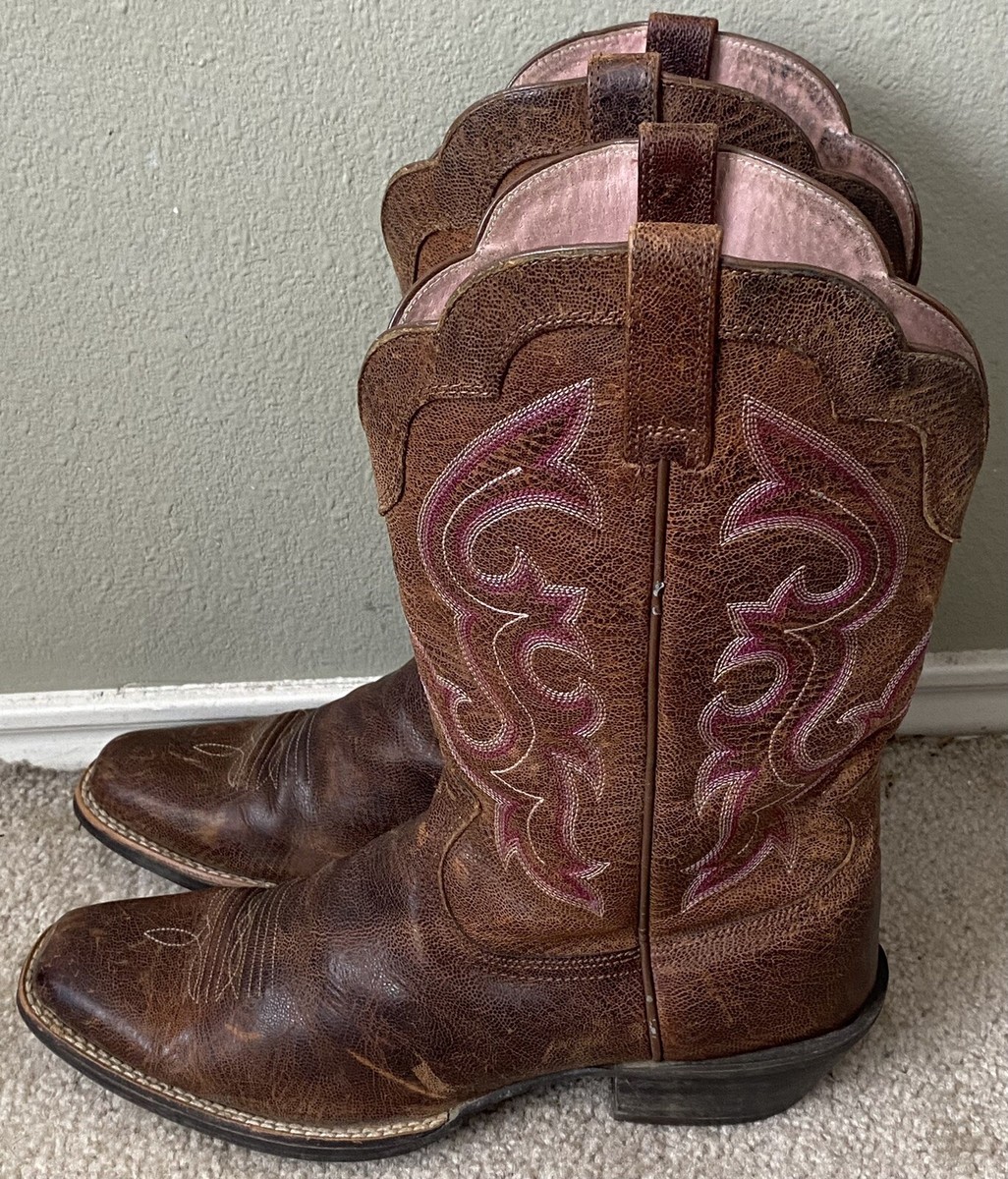 Ariat Heritage Western Boot Brown Pink Stitching Womens 10 B US - Main Image