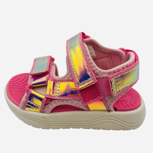 Toddler Girls Pink Sport Sandals Adjustable Hook & Loop Open Toe Summer Shoes - Picture 3 of 5