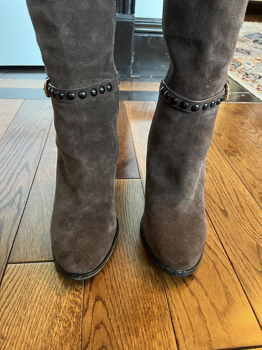 Coach “Angela” Brown Suede Knee High Side Zip Up Boots w