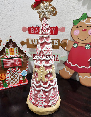 CHRISTMAS Peppermint Candy Cane Brown Red Resin  Gingerbread Tree Figurine 14''