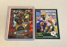 2021 Panini Football Trey Lance RC Lot, Crusade Red Cracked Ice/Score Pink Foil