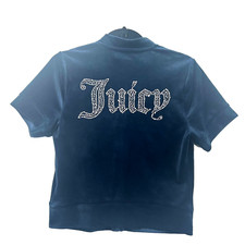 JUICY COUTURE OG Big Bling Velour Short Sleeve Shacket Regal Blue Size M Y2K NWT