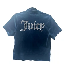 JUICY COUTURE OG Big Bling Velour Short Sleeve Shacket Regal Blue Size M Y2K NWT