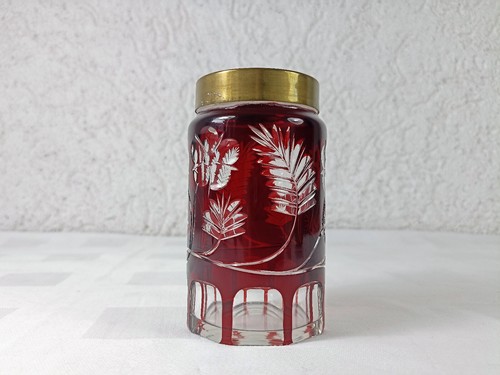 Biedermeier Fußbecher Pokal Rubinglas, Glasschnitt " Rocaillen " um 1850 - Picture 3 of 6