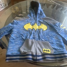 Boys Hooded Batman Jacket Blue Sz 6 -USED- Zipper Logo