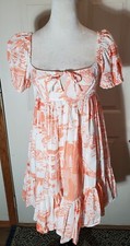 Urban Outfitters Wonderland Coral Babydoll Tieback Dress Sz.S/P CottageCore,Boho