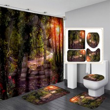 Sunset Garden Shower Curtain Waterproof Bathroom Bath Mat Toilet Cover Mat Set