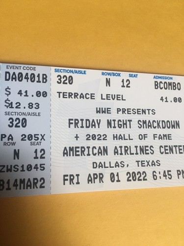 2022 WWE HALL OF FAME TICKET STUB UNDERTAKER Dallas Wrestlemania 38 Vader