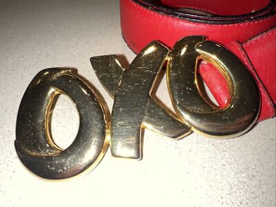 Paloma Picasso Belt Vintage Red Gold Buckle Medium Leather  display picture 2