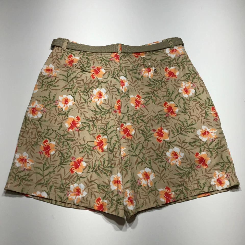 Pantalones Cortos Ciervo Blanco Para Mujer Talla 16 Tostado Floral Cinturón Cintura Alta Calce Relajado Algodón Foto 2 de 4