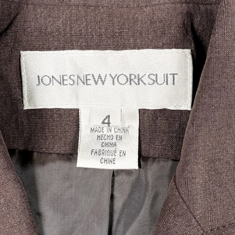 Jones New York Traje Mujer Marrón Seda y Lino Abrigo Deportivo Talla 4 Foto 3 de 4