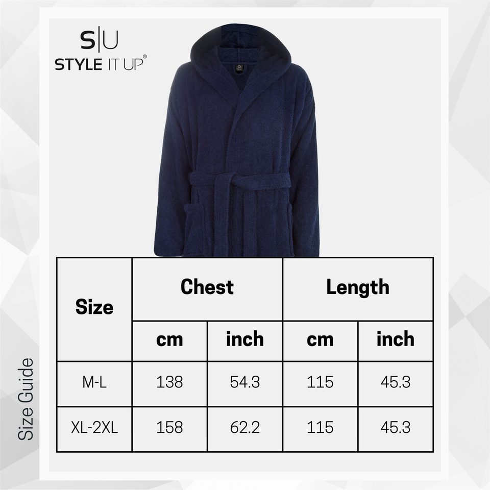 Mens Terry Towelling Bath Robe 100 Cotton Soft Dressing Gown Hooded Bathrobe UK eBay