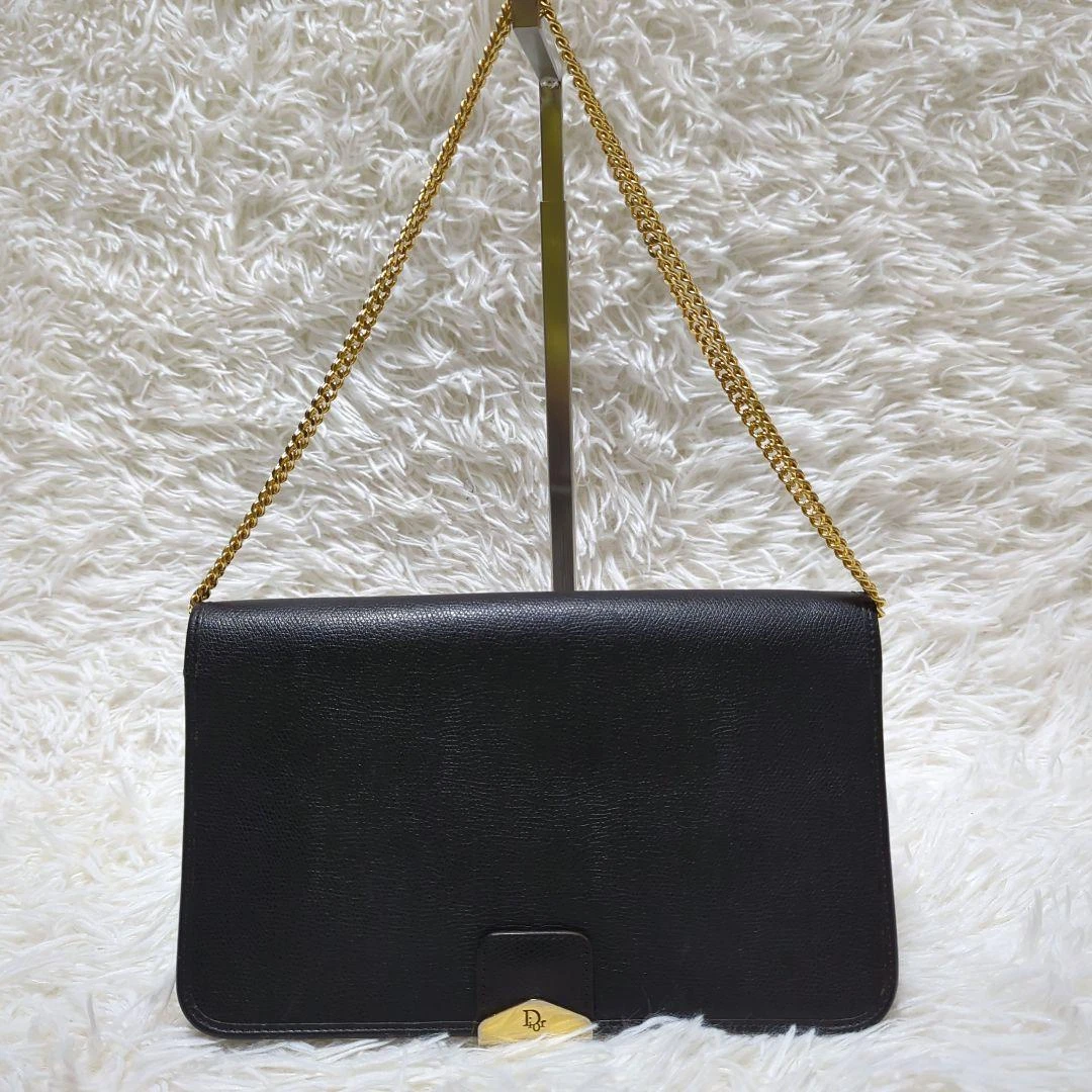 Sac bandoulière Dior vintage chaîne cuir noir logo trottx25,5 cm