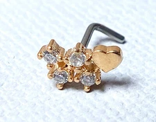 1pc CZ Cluster w/ Heart L-Bend 20g Nose Ring Stud Screw 316L Surgical Steel
