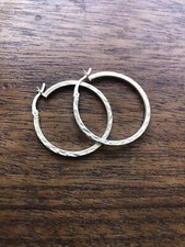 Vintage Modernist 925 Sterling Silver Etched Large Hoop Earrings