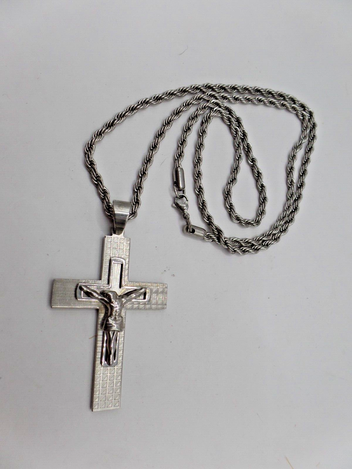 Large, Solid & Strong Iron Cross Pendant Charm  Necklace Stainless -NEW