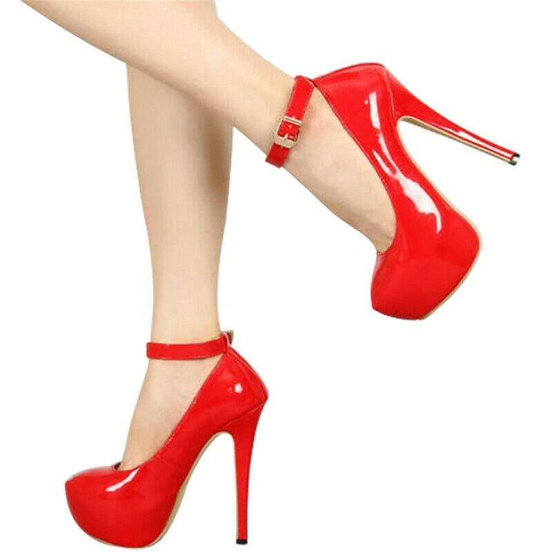 Red platform shoes with ankle best sale strap