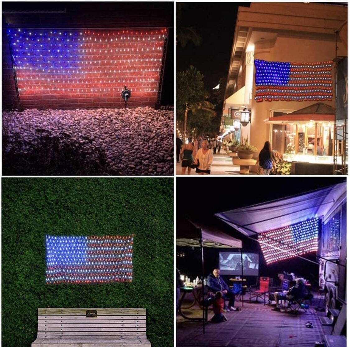 LED American Flag Lights USA Net 420 LED String Light Waterproof Garden Decor