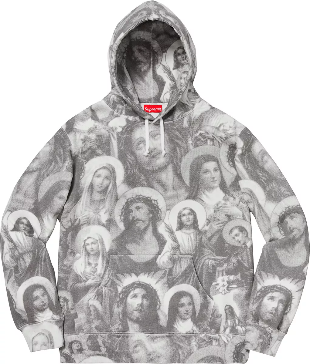 Supreme Jesus and Mary Hooded Sweatshirt Dark Grey FW18 Size XL NEW RARE Hoodie