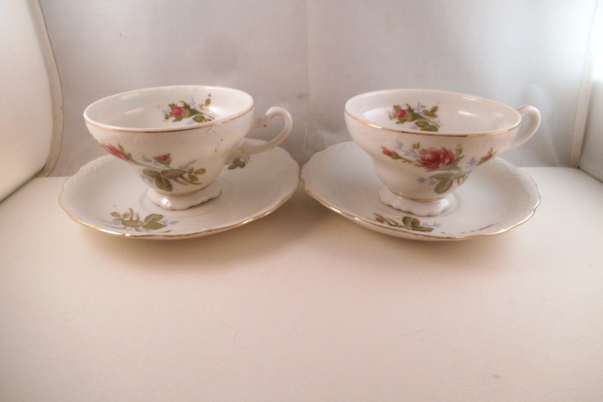 Vintage Bone China Made in Japan Pair of Cups & Saucers Pink Roses