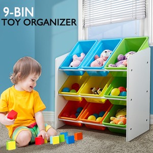Kids Wooden 3-Tier 9 Bins Toy Storage Organiser