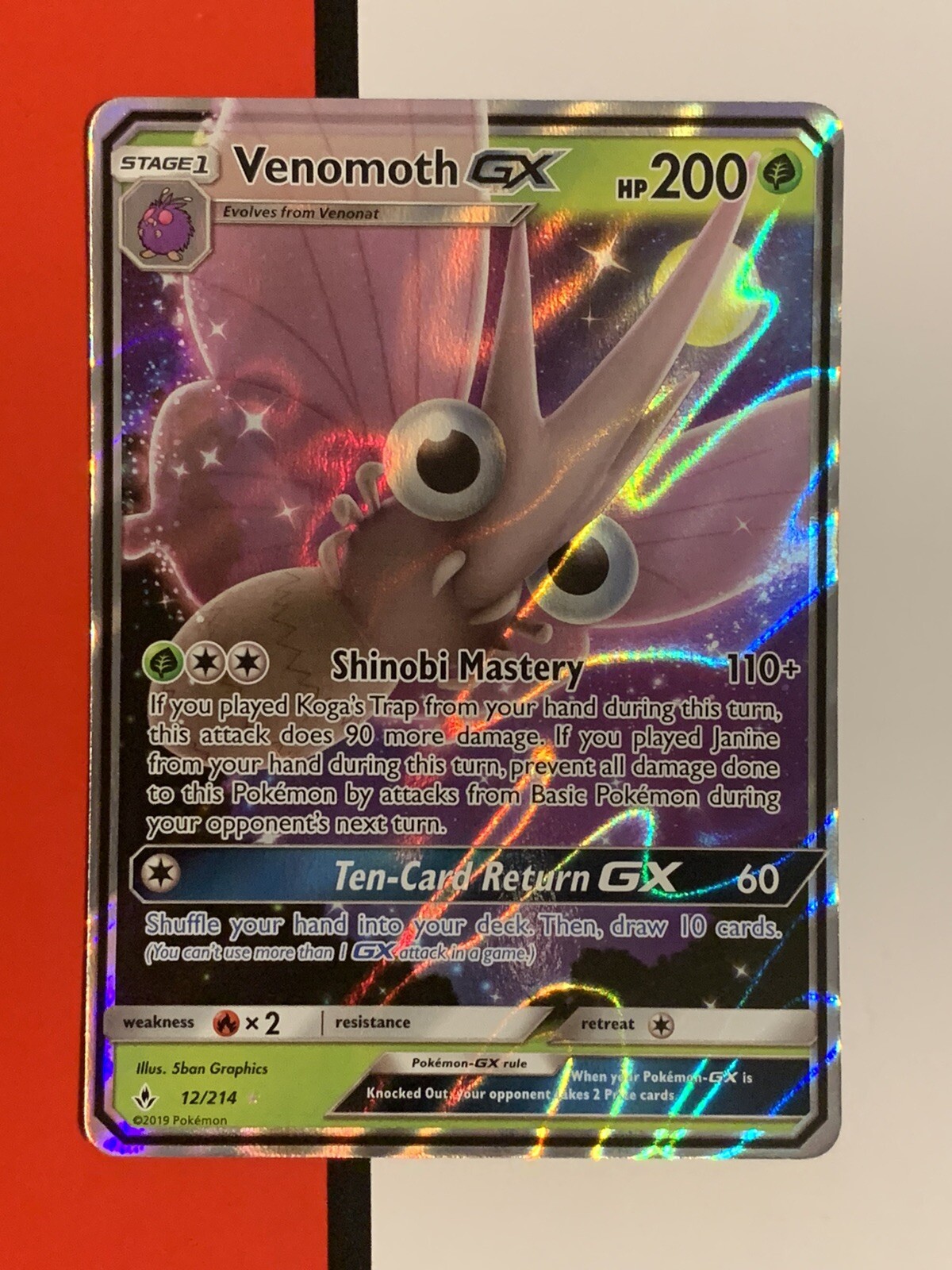 Venomoth GX - 12/214 Holo Foil Ultra Rare Pokemon Unbroken Bonds NM/M