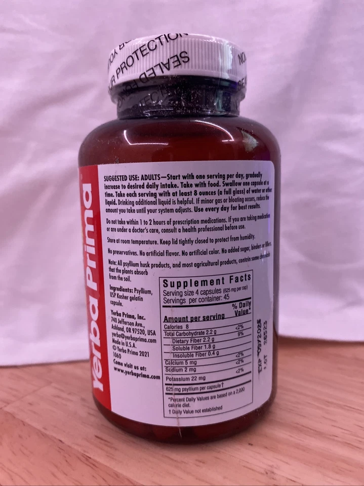 Yerba Prima Psyllium Husks Caps 180 Caps great for weight loss &-- BB:09/2025 - Imagem 2 de 4