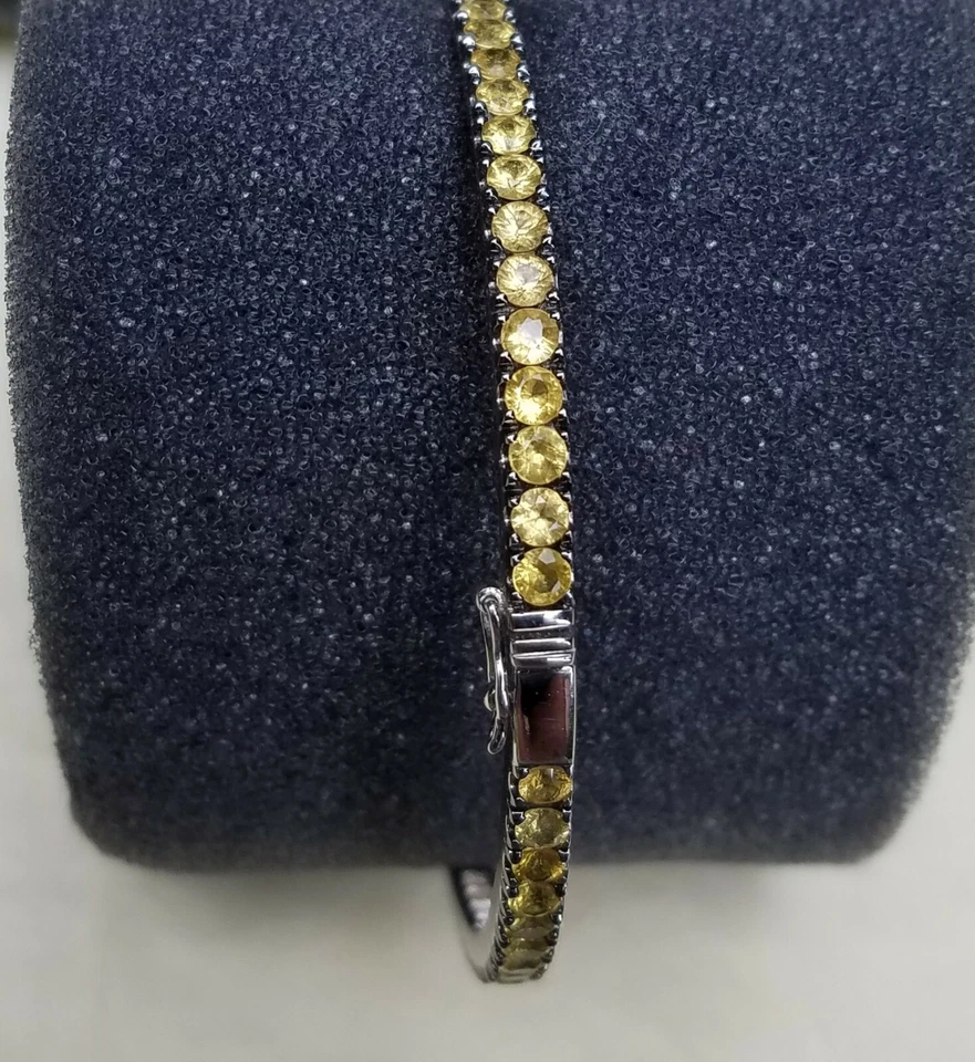 NUEVO Brazalete Brazalete Ovalado Zafiro Amarillo Chapado en Rodio Plata Esterlina Rarezas Foto 3 de 4