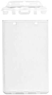 100 Pack - Permanent Locking ID Badge Holders - Clear Hard Plastic Case for ID's