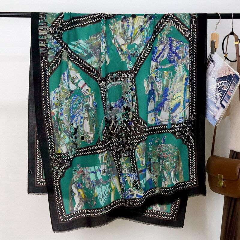 Pure Cashmere Ring Scarf Wrap Shawl Vintage Horse Thin Soft Delicate 78