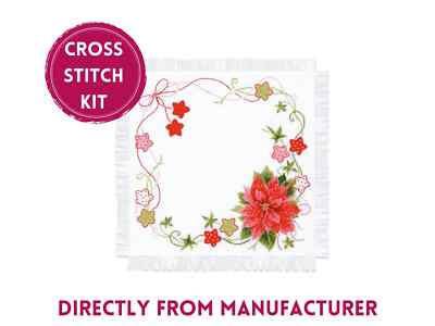 RIOLIS Counted Cross Stitch Kit 1752 Christmas Tablecloth- Red Poinsettia Flower