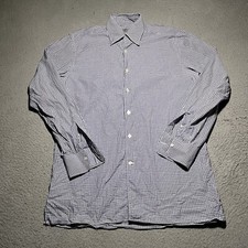 Canali Shirt Mens Medium Plaid Designer Dress Italy Button Up Cotton Preppy