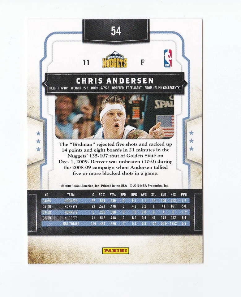 2009-10 Classics #54 Chris Andersen Denver Nuggets Blinn College - Image 2 of 2