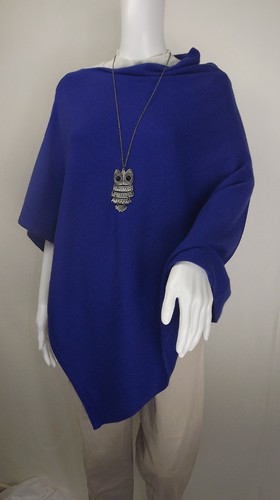 CASHMERE Poncho ROYAL Blue Handmade CAPE Wrap One Size,FREE UK Shipping, - Picture 2 of 8