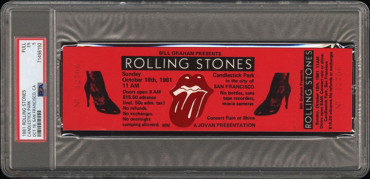 1981 ROLLING STONES CONCERT FULL TICKET CANDLESTICK PARK SF, CA 10