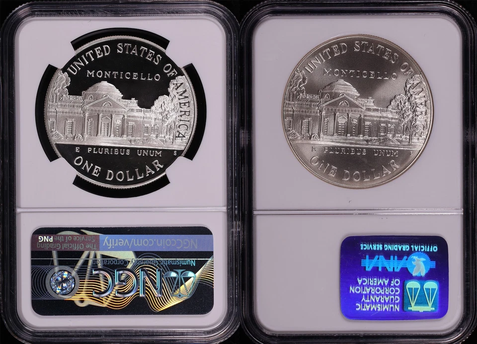 1993-P&S Thomas Jefferson Silver Dollar Commemorative Set NGC MS-70 & PF-70 UC - Image 2 of 2