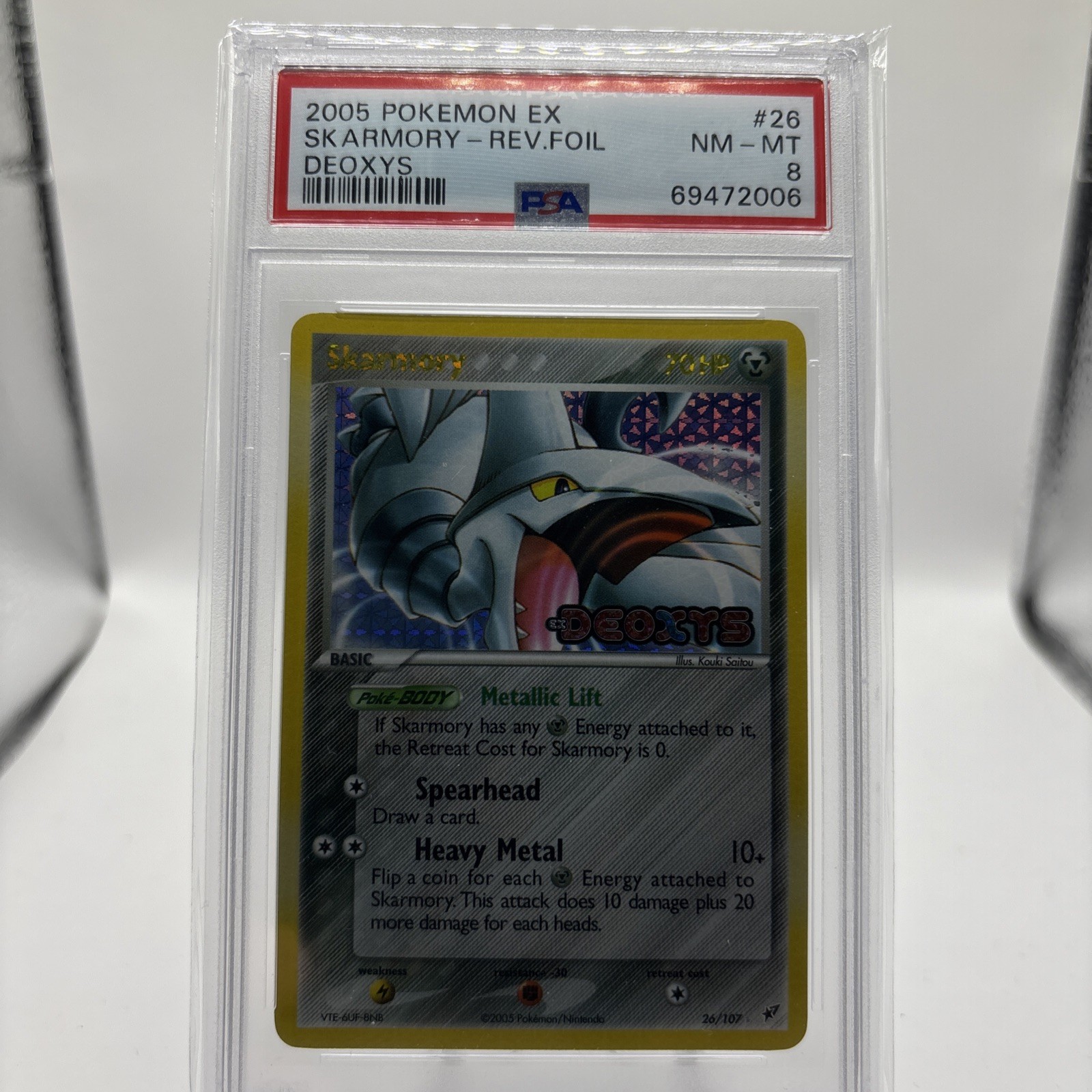 2005 Pokemon Skarmory Pokemon EX Deoxys Reverse Foil #26 PSA 8