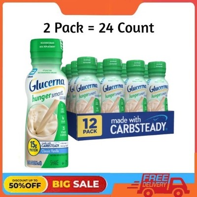 2 x Glucerna Hunger Smart Diabetes Care Shake, Classic Vanilla, 10 Fl Oz, 12Ct