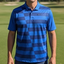Nike Dri Fit Standard Fit Golf Polo Shirt Mens XL Blue Stripe Short Sleeve