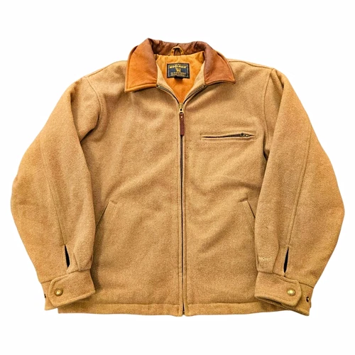 Woolrich 1990s Workwear Sz M Wool Hunting Jacket Tan Lined Leather Collar Brown - product listing photo