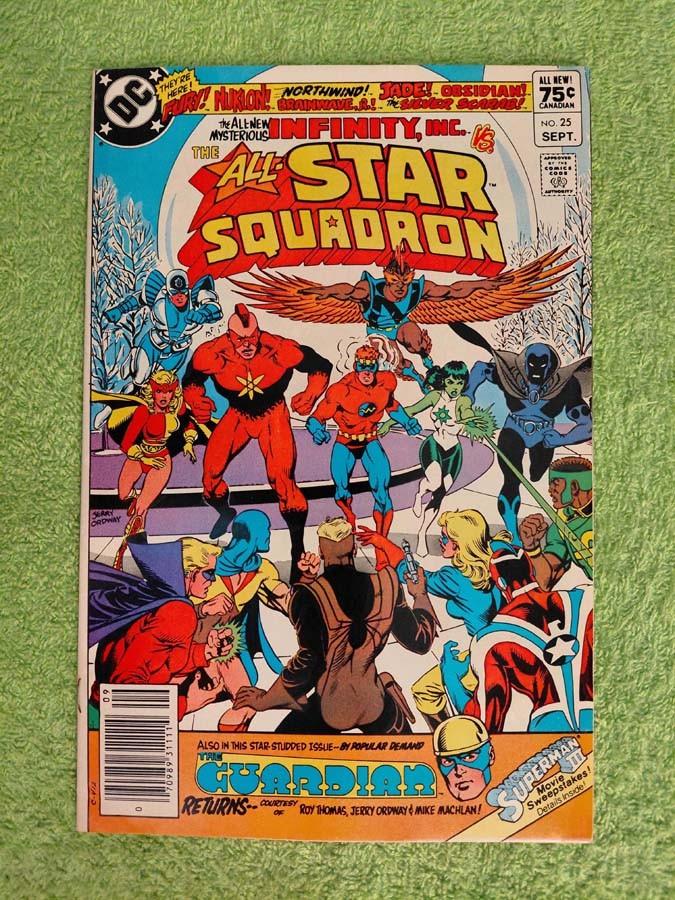 Starry Inc ALL-STAR SQUADRON #25 NM- Duty Free CANADIAN VARIANT 1st Infinity Inc ...