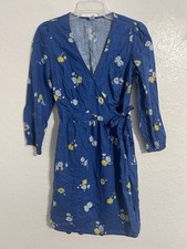 Old Navy Women's Blue Floral Round Neck Puff V-Sleeve Mini Dress Size XS #475