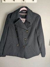 NEXT Maternity Black Classic Wool Blend Pea Coat Jacket Size 14