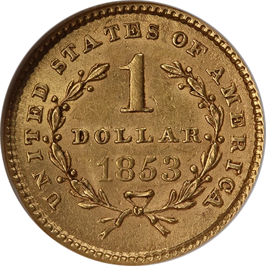 1853-P Type 1 Liberty Gold $1 NGC MS61 Great Eye Appeal Strong Strike - Image 2 of 4