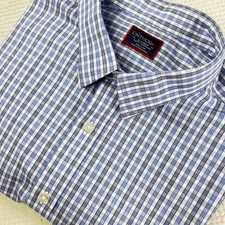 UNTUCKit Durff WF Blue Check Slim Fit Wrinkle Free Cotton Shirt XL 01096