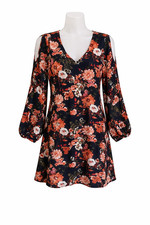 Lulus Navy Floral Cold Shoulder Mini Dress Women’s Size S Boho Fall